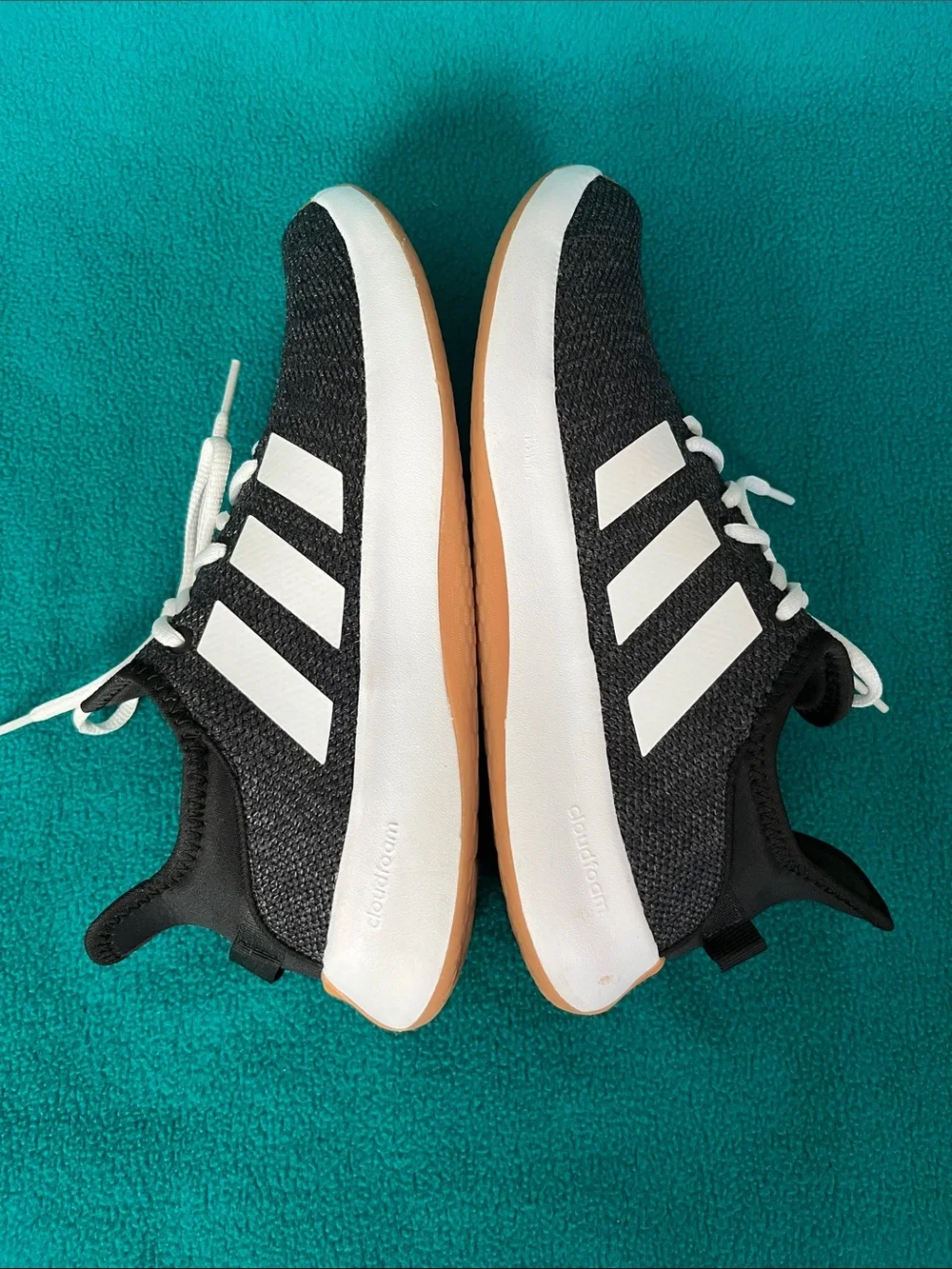 adidas Women's Cloudfoam Plus Black Knit Sneakers with White Laces Size 10